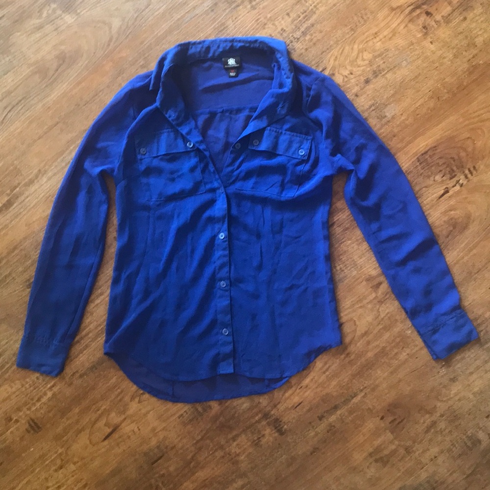 Bright royal blue button down blouse